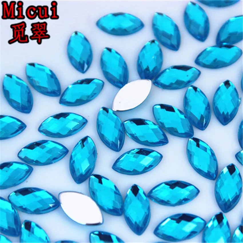 Micui 100pcs 5*10mm Mix Color Horse Eye Rhinestones Flat Back Acrylic Gems Crystal Stones Non Sewing Beads for DIY Clothes MC320