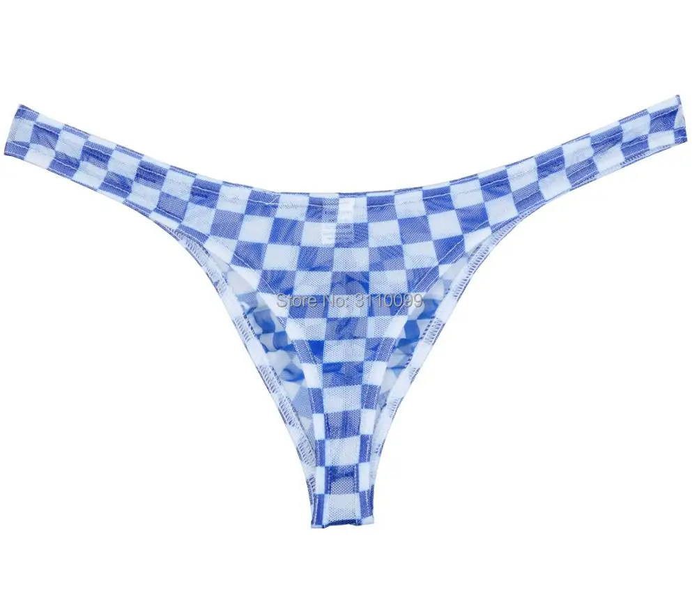 Micro Mesh See-Through Penis Pouch Sexy Bikini Men\'s Underwear Thongs and G-Strings Plaid Male Thong Underwear Men Underpants