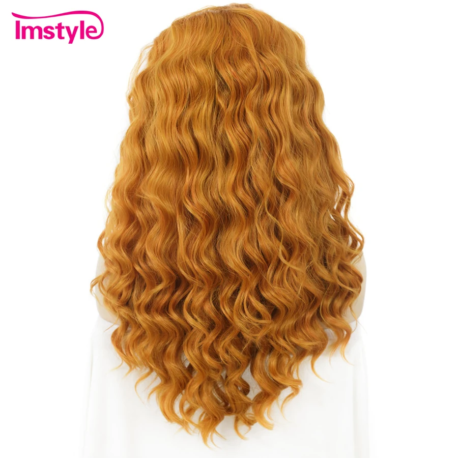 Imstyle Orange Wig Synthetic Lace Front Wig Deep Wave Long Wigs For Women Heat Resistant Fiber Drag Queen Cosplay Wigs