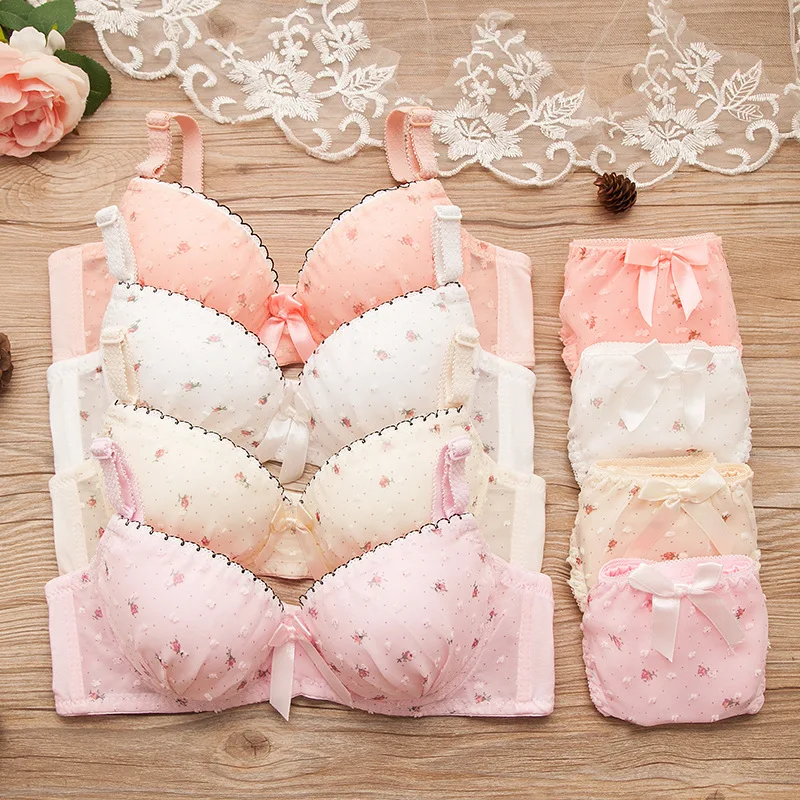 Cute Bow Knot Lace Girl Underwear Bras Suits For Children Teen Kids Young Girls Training Lingerie Students