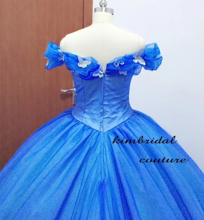 Tatsächliche Bild Abendkleider Kleider Gericht Zug Weg Von der Schulter Schmetterling Blau Ballkleid Cinderella Brautkleider Echt Bild