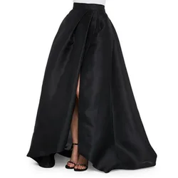 Sexy Black Satin Long Skirts New Design Side Split Chic Invisible Zipper Floor Length Skirts Fashion Women Maxi Saia