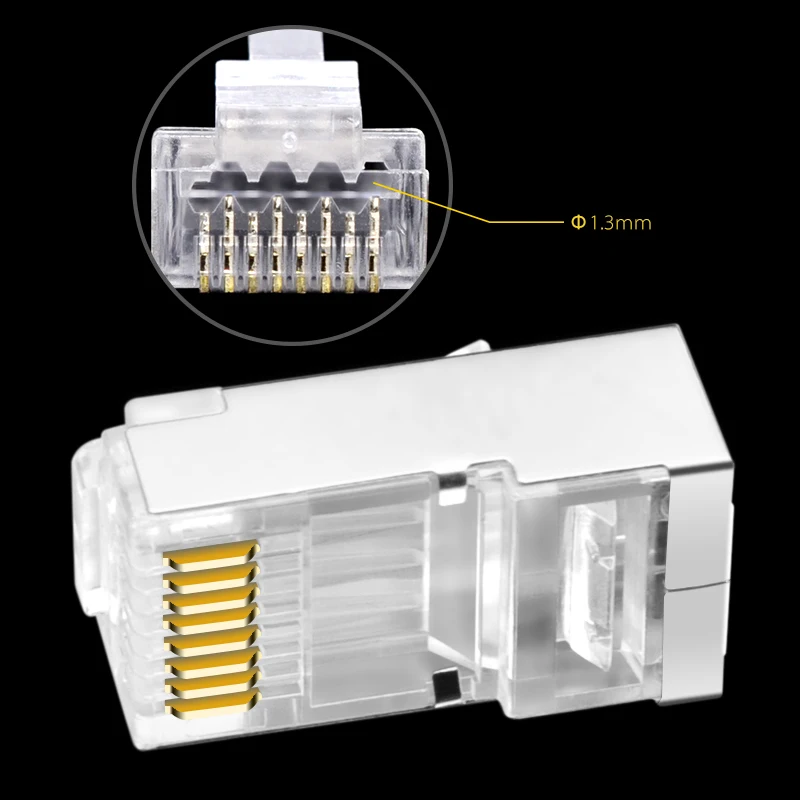 CNCOB ขั้วต่อเครือข่าย Cat6 Rj45สายไฟเส้นผ่านศูนย์กลาง1.3มม. 8P8C FTP กิกะบิตอีเธอร์เน็ต Modular การเชื่อมต่อ RJ-45ปลั๊กหัวคริสตัล