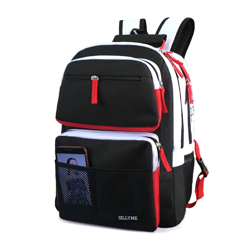 

Black and white stitching High school bags for teenage boys girls travel backpack laptop bag 15.6 kids schoolbag backpack