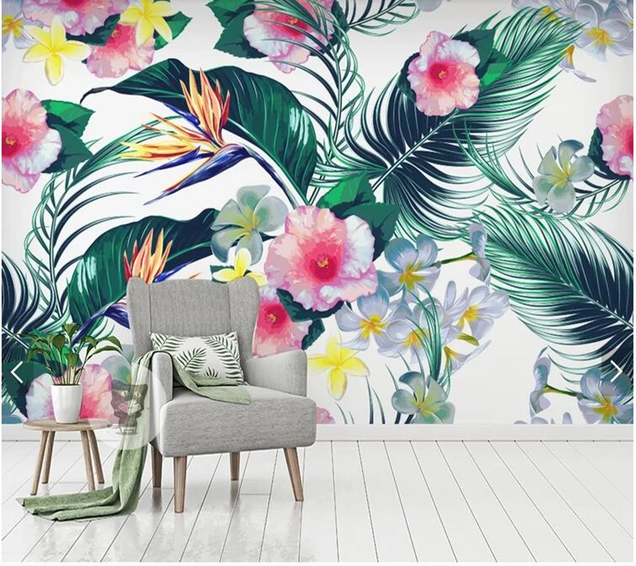 

Custom papel de parede 3d floral,botanical tropical rainforest fresco for living room bedroom background home decor wallpaper