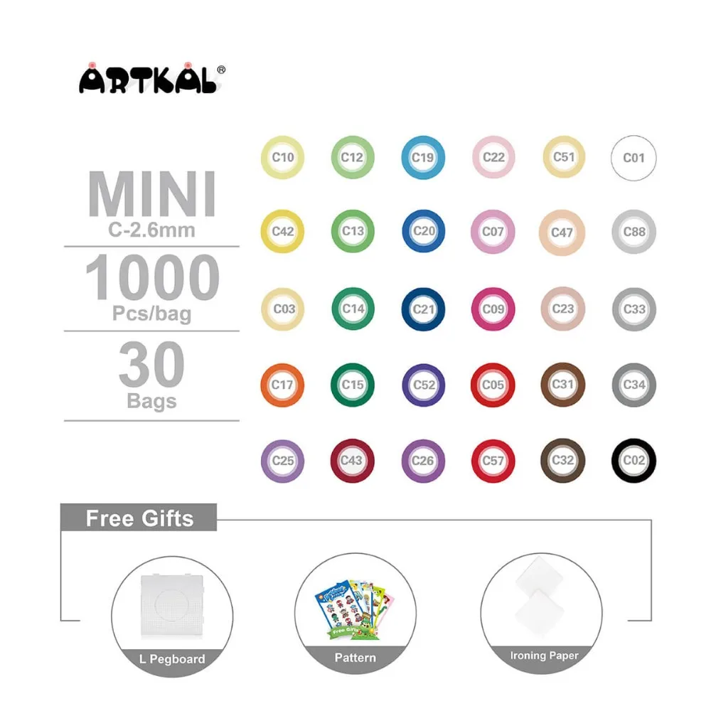30,000 Pcs Artkal Melty Beads C-2.6mm Mini Beads DIY Jewerly Set Funny Perler Beads Educational Toys For Kids CB1000-30