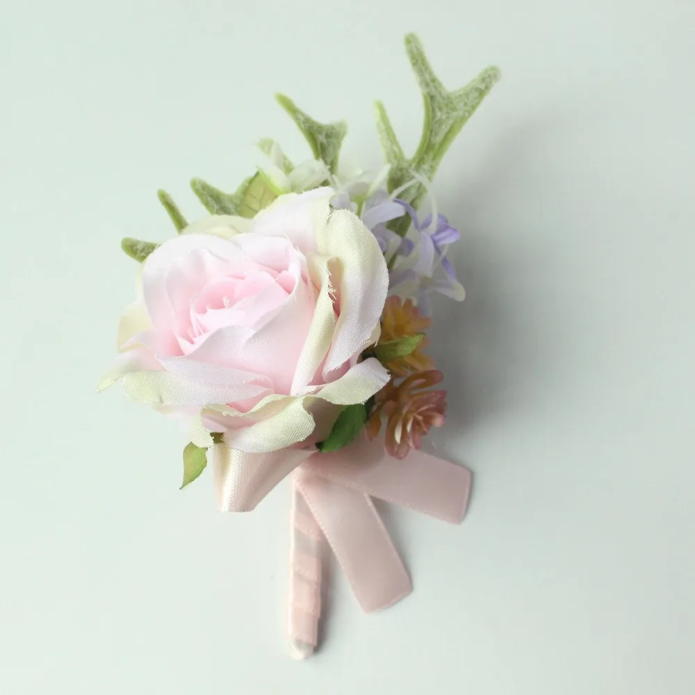 Lovegrace-ramillete de boda para mujer, flores de mano de planta verde, flor de muñeca rosa, accesorio de ramo de novia