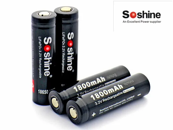 2pcs Soshine 3.2V Rechargeable 18650 LifePO4 Battery Cell 1800mAH Protected Positive nipple for Led Torch Headlamp Bicycle Light