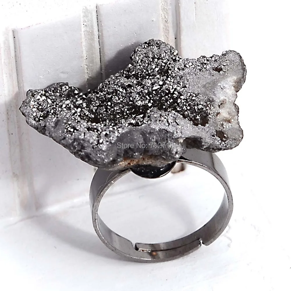 Miasol Unique Natural Stone Rock Druzy Drusy Crystal Quartz Open Women Wedding Party Fashion Rings