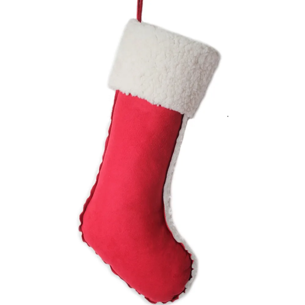 Free shipping/Hot Sale Christmas Socks Suede with sherpa Christmas stockings red grey