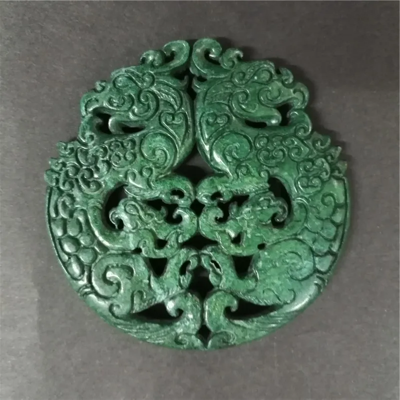 Charms Vintage Fashion Asia Ancient Sculpture Carving Art Pattern Green Semi Precious Stone Pendant For Necklace DIY Jewelry