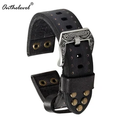 Onthelevel Classical Soft Leather Watch Strap With Rivets 18mm 20mm 22mm Vintage Watchband With Carved Buckle #C