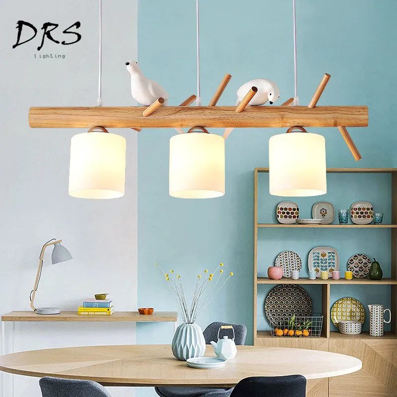 

Nordic Bird lamp Modern LED lights Art Restaurant pendent light Creative Chandelier Bar home Decor lustre dining room Wood Lamp