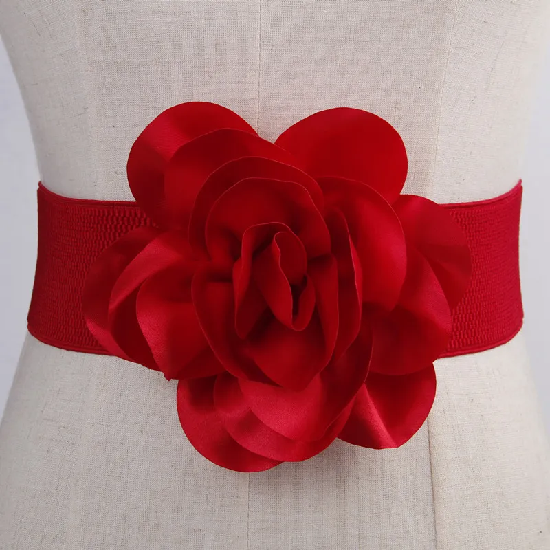 Ceinture large à fleurs pour femmes, serrée, élastique, nouvelle mode, printemps et été, 216.239., cuir, noir, rouge, fête