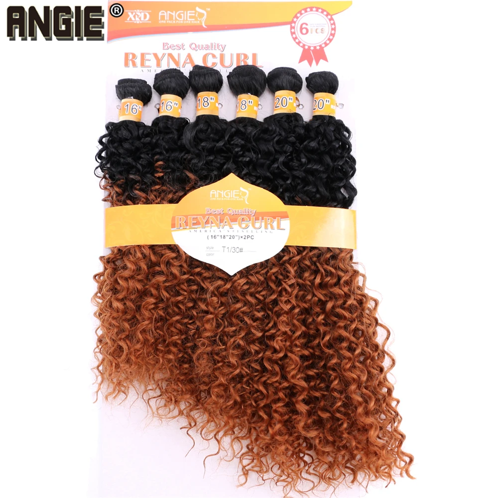 ANGIE Tổng Hợp Kinky Bó Tóc Xoăn Hai Giai Điệu Ombre Màu Tóc Dệt 16 18 20 inch Hỗn Hợp 1 túi Giải Pháp