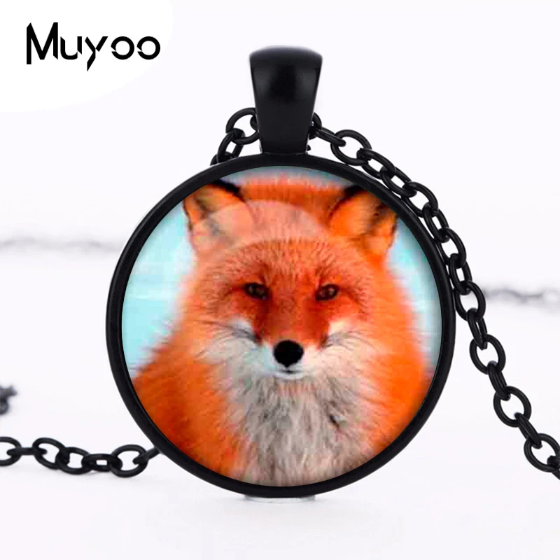 كلية 25 مللي متر الزجاج كابوشون قلادة قلادة الثعلب صورة فنية قلادة من سلاسل سوداء معدنية قلادة للنساء الرجال المجوهرات HZ1 #1