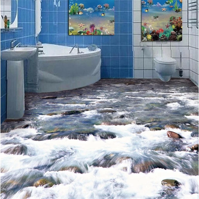 beibehang Floor painting 3D Wall paper crystal clear river water Bathroom Floor Mural3d PVC Wallpaper Self adhesive wall sticker