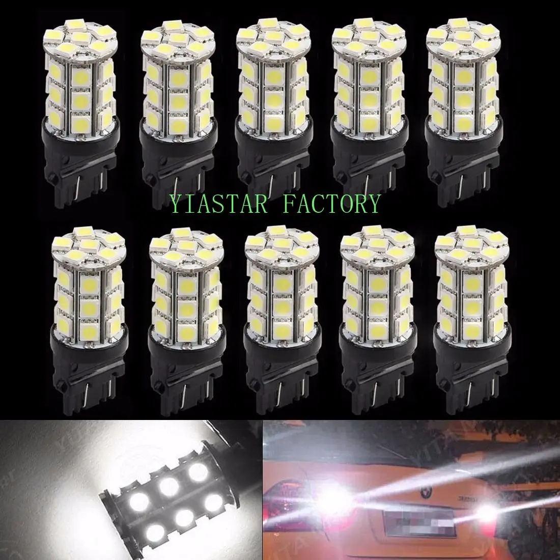 

Yiastar 10pcs 3156 car light Source 27 SMD 5050 Chips P27/7W led High Power P27W led car bulbs Brake White Lights Parking