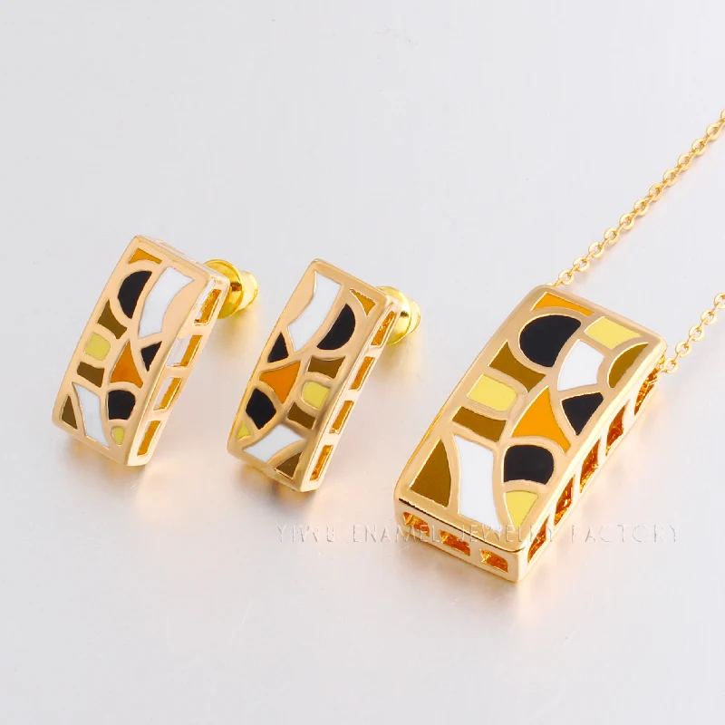 Color Culture New Brand Beautiful Geometry Color Pendant/Earrings for Women Costume Gilded Enamel Jewelry Sets Creative Gift