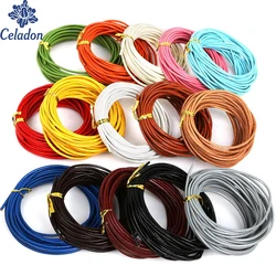 Wholesale 2mm 15 Color 5M Round Shaped Genuine Lether Hide Rope String Cord For Handmade Sewing Accessories