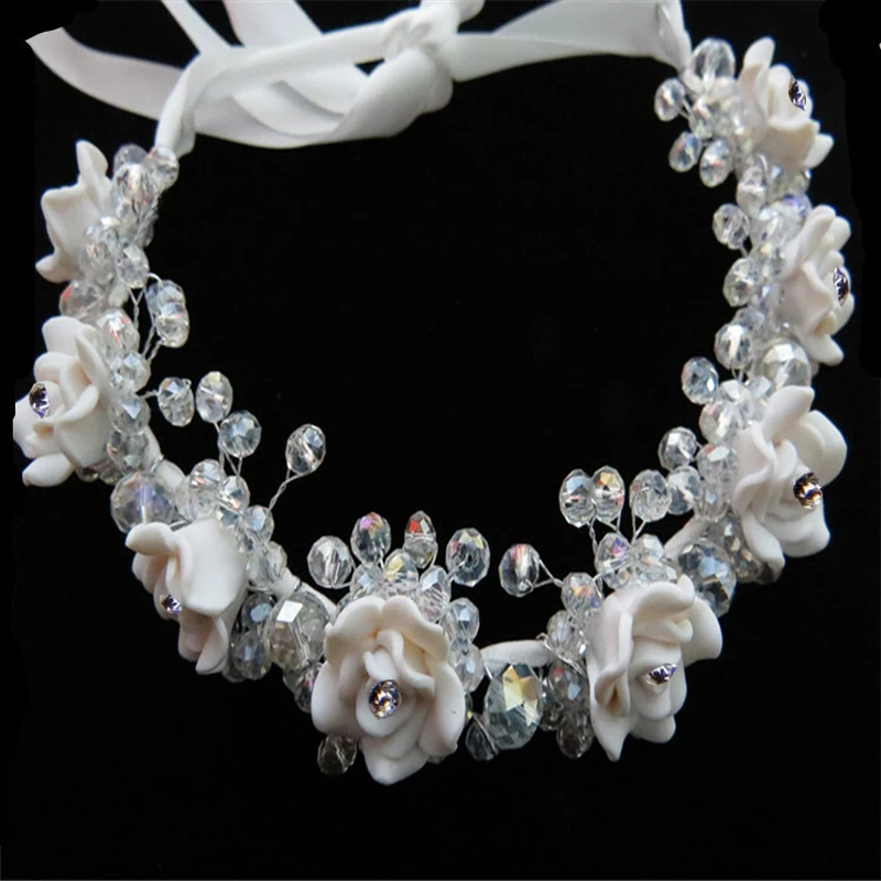 Fashion Women's Girl's Crown Hair Accessories Plated Silver Wedding Bridal Flower Girl Tiara Flower Adjust  headband