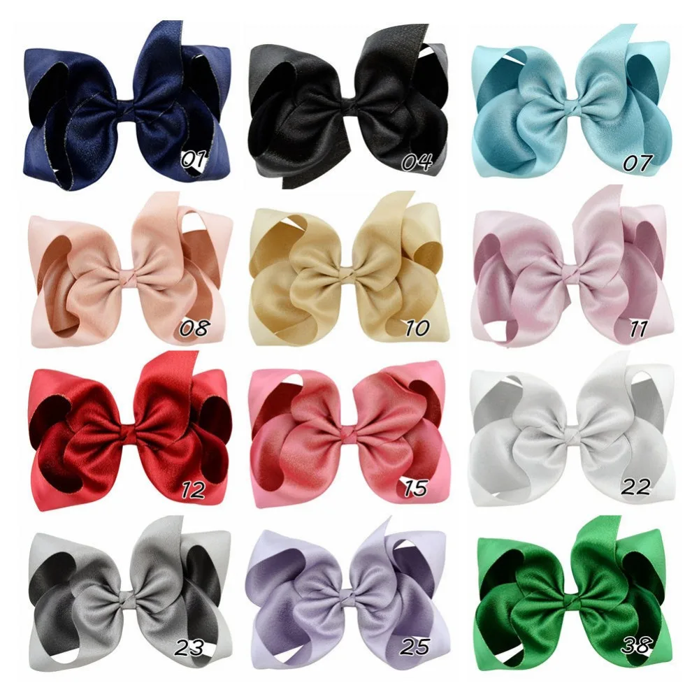 

MengNa 20pc 6" Solid Bows Hair Clips For Kids Girls Large Ribbon Hair Bows With Clips Hairgrips Hair Accessories