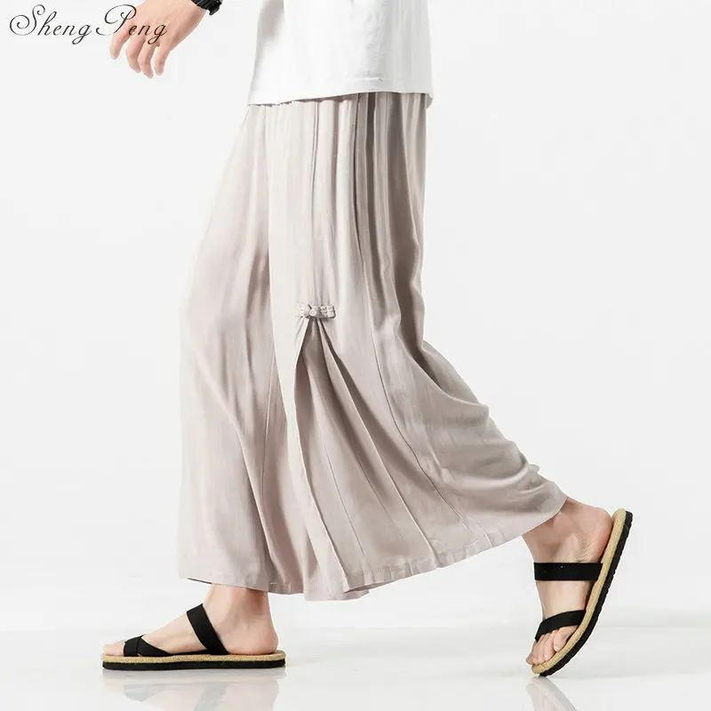 Chinese traditional kung fu wushu pants clothing for men male linen oriental wing chun wide leg pants trousers outfits G195