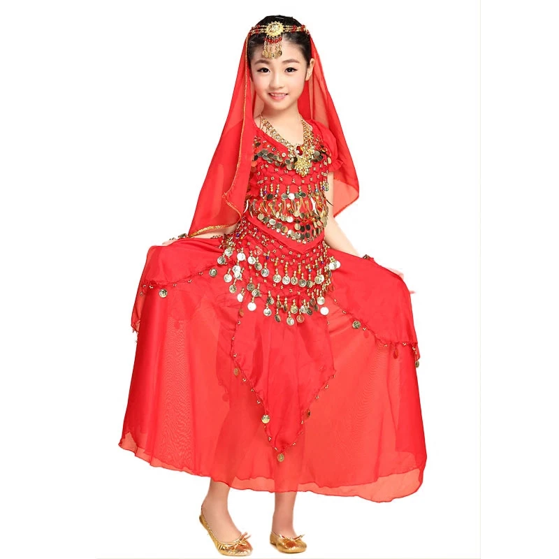 Meisjes buikdans oosterse buik Indiase zigeunerdans danskostuums kleding rood/rose/geel/hemelsblauw 4-soort kleuren 2-3-4-5 stuks