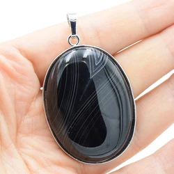 Natural Stone Black Veins Agates Cabochon Flat Back Stripe Beads Women Men Necklace Pendant Jewelry Accessories