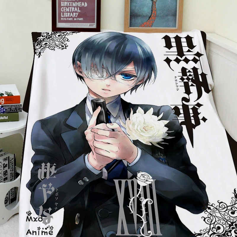 Home goods Japanese Anime Kuroshitsuji Super Soft Velvet Plush Throw Blanket Modern Line Art Blanket for Couch Throw Travel gift