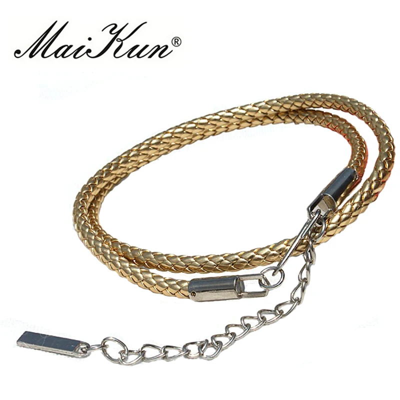 Maikun Belts for Women Fashion Braided Leather Female Belt Gold Chain Women Belt Hook Buckle