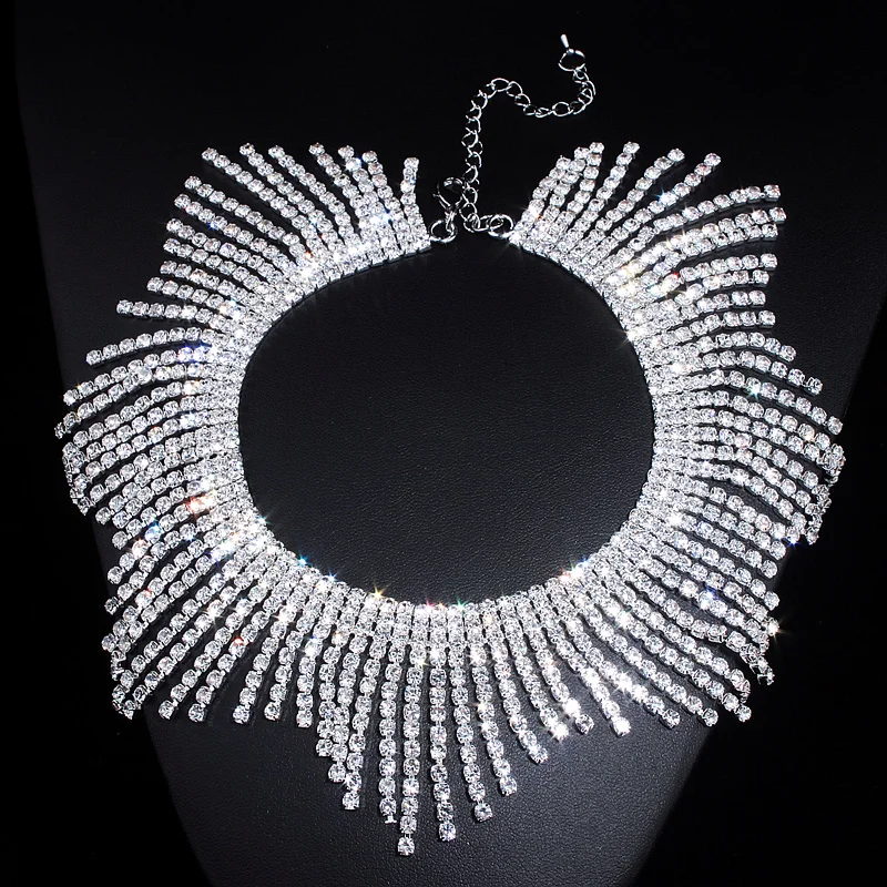 New Fashion Rhinestones Tassel Collar Choker Necklaces For Women Luxury Wedding Jewelry Crystal Statement Necklaces & Pendants