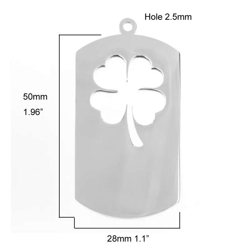 Risul four-leaf clover in Dog tag charms women popular pendant necklace DIY print Stainless steel mirror polish wholesale 50pcs