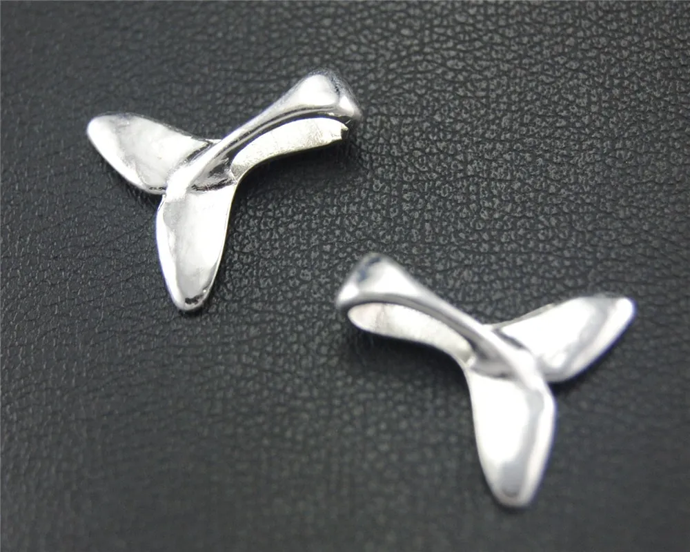 50pcs  Silver Color Whale tail fishtail Charm Pendant DIY Necklace Bracelet Bangle Findings 14x14mm A1715