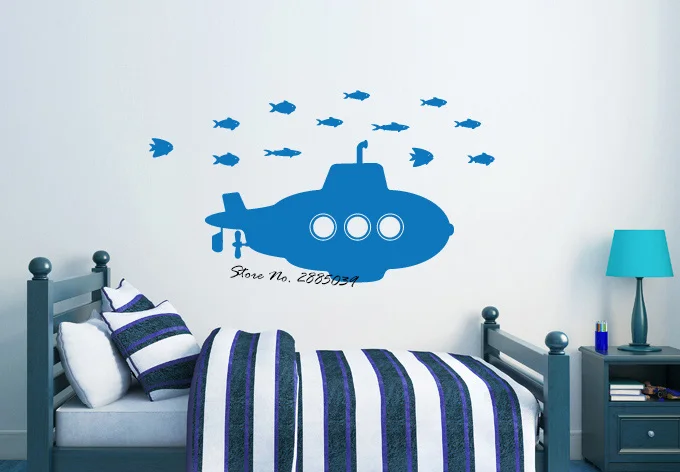 Wall Decals Quotes An amazing submarine set with fishes Sticker For Kids Rooms Wall Stickers Home Decor Living Room Art LA161