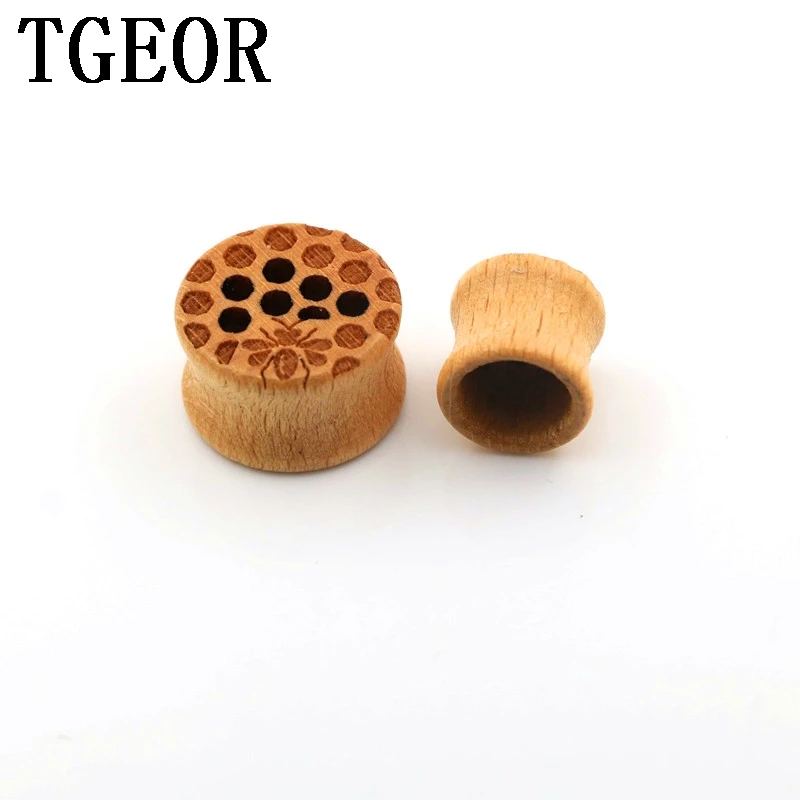 

New arrival Hot charm wholesale 80pcs gauges with surface Bee lair original wood double flare ear plug free shipping