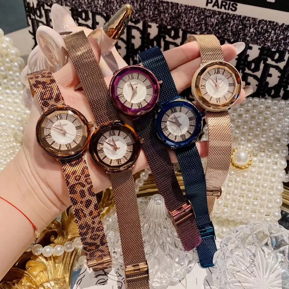 Relojes de leopardo de marca Sexy para mujer, reloj de pulsera con número romano, cristales de vestido de verano, reloj de pulsera Milanesa De acero completo, reloj de cuarzo