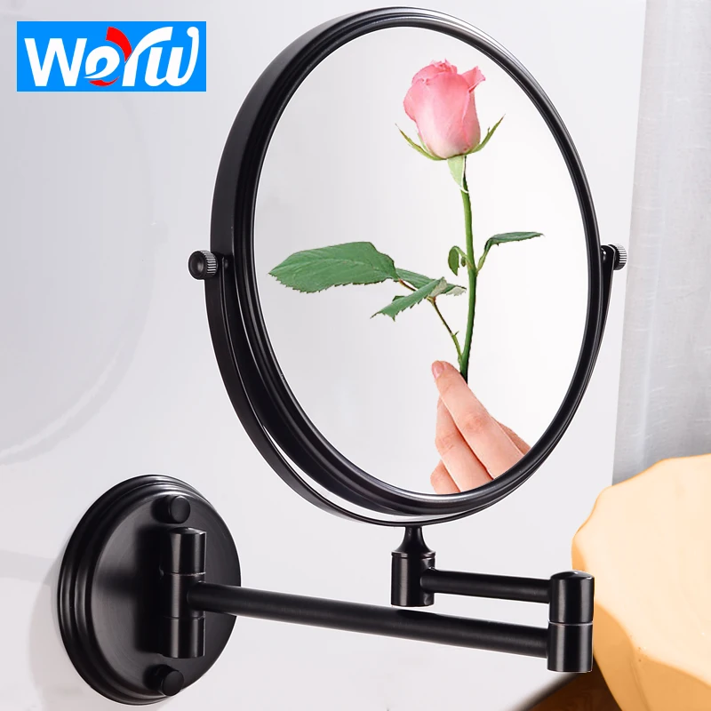 Bathroom Mirror Black Cosmetic Makeup Mirror Wall Mounted Stainless Steel 8 inch Folding Magnifying MirrorAdjustable Distance