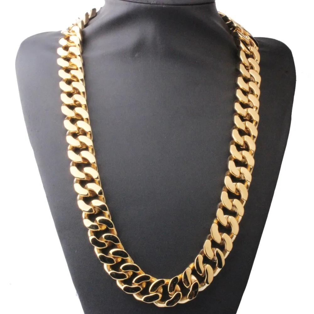 

20MM 16"-40" Super Heavy Thick Mens Flat Curb Cuban Chain Necklaces Silver Gold Color 316L Stainless Steel Hip hop Necklace