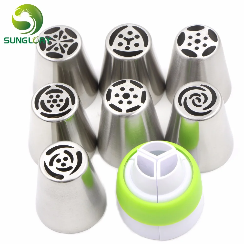 7PCS Stainless Steel Russian Pastry Nozzles Cupcake Icing Piping Tips With Tri-Color Coupler Boquillas Para Reposteria Baking