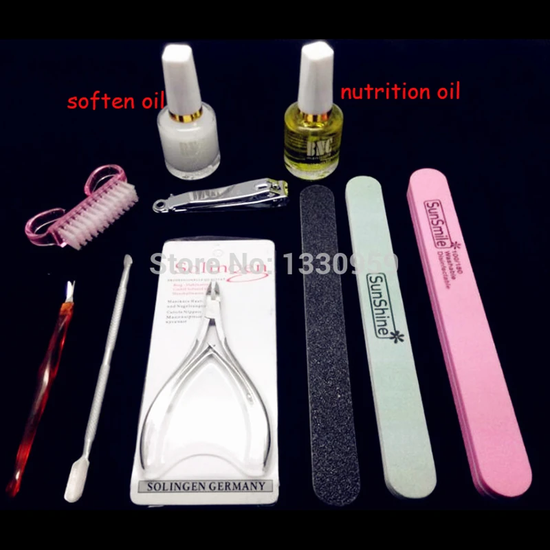 

Professional Nail Art Tool Kits 10PCS/SET Nail Oil Cuticle Scissors Buffers Files Pushers Brushes Treatments Set Free Shipping