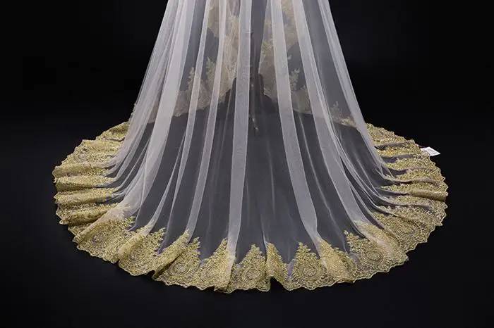 Gold Lace Edge 300cm Width 300cm Length Luxury Cathedral Wedding Veils Wedding Accessories Long Bridal Veils velos de novia