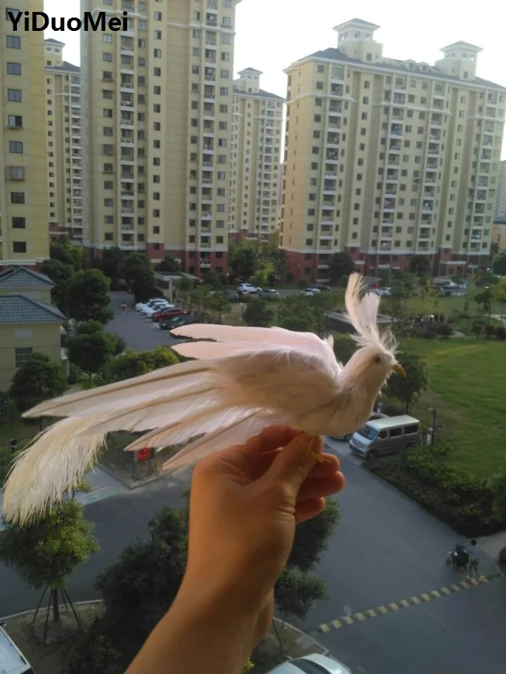 artificial bird about 20x28cm white feathers Phoenix bird spreading wings handicraft,prop,garden decoration gift p1539