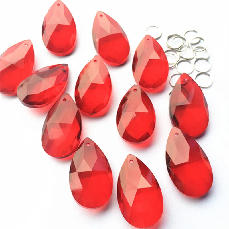 Imagem -02 - Lágrimas de Anjo Vermelho Lustre de Cristal Facetado Prismas Vidro Faça Você Mesmo Suncatcher Acessórios Árvore de Natal Pendurado 10 Peças Lote 38*21 mm