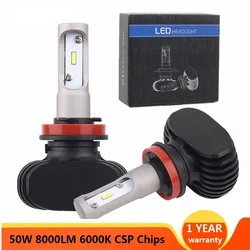 PAMPSEE 2Pcs CSP H8 H11 Lamp H4 Led H7 H1 H3 Car Headlight Bulbs For Auto S1 N1 H27 HB3 HB4 Led Automotive 12V 50W 8000LM 6000K