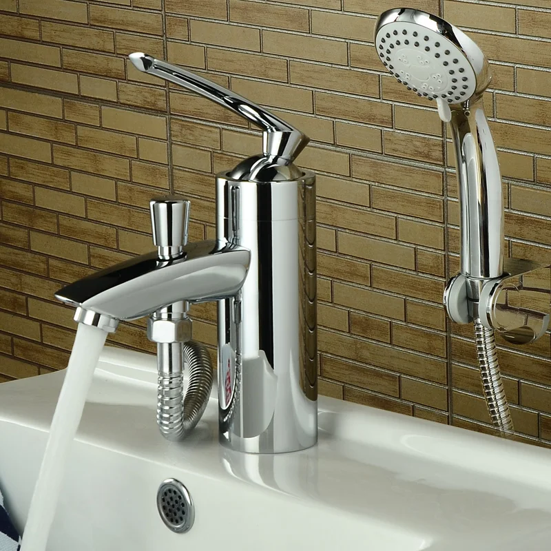 WEYUU  Bathroom  Basin Faucet with Shower Head Vessel Sink Water Tap Cold and Hot Mixer Toilet Taps Chrome Finish