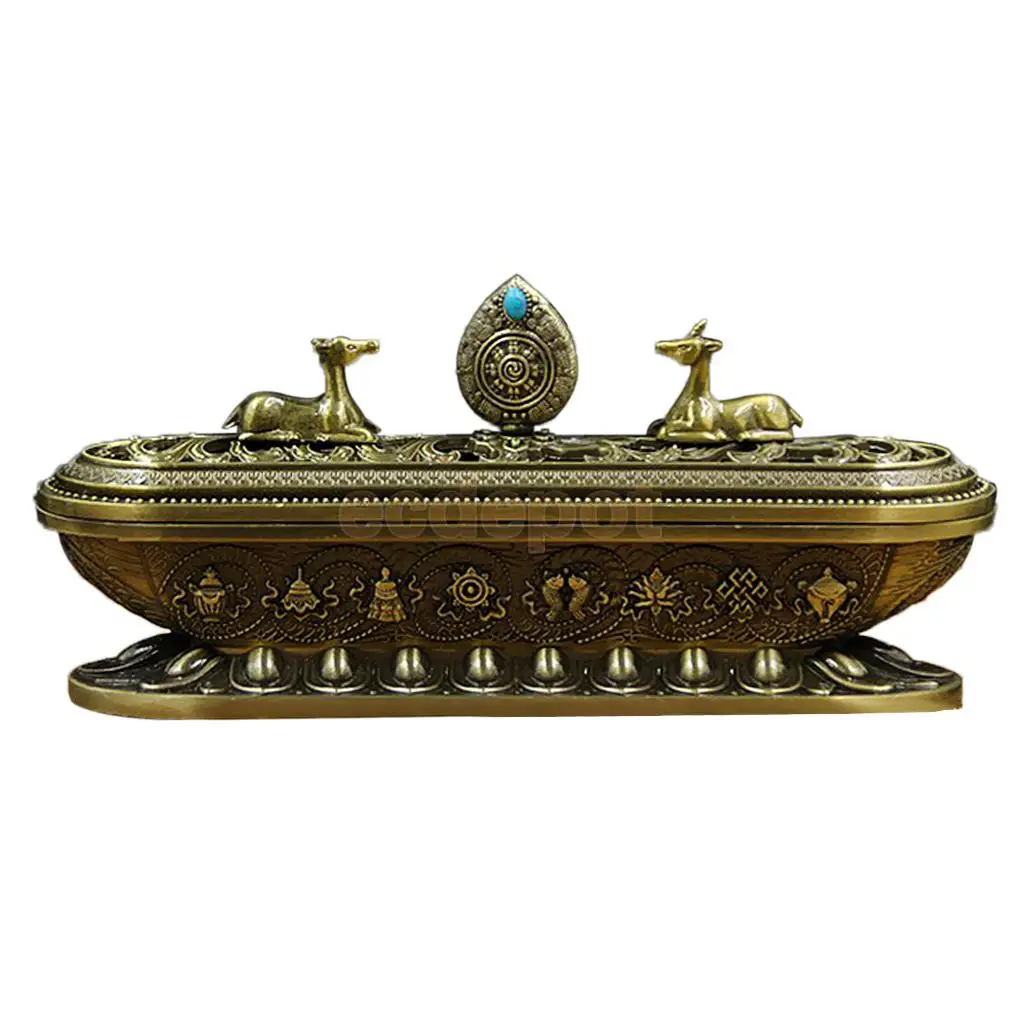 MagiDeal Chinese Style Alloy Incense Stick Holder Burning Joss Insence Insense Burner Box Ash Catchers