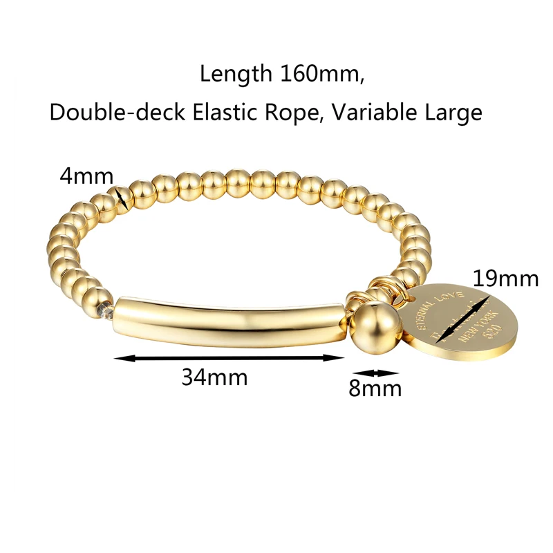 New High Quality Double Elastic Rope Beads Round Charm Bracelet For Women Titanium Steel Gold Color Bracelet Jewelry Lover Gift