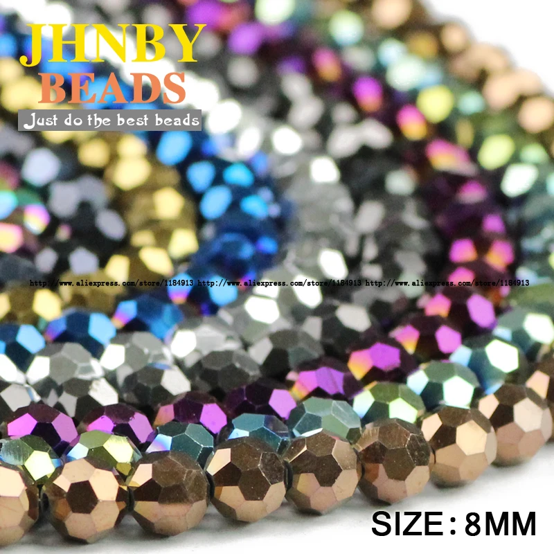 30pcs 8mm Plated Color Ball Faceted Round Austrian Crystal Loose Beads For Jewelry Making DIY Bracelets Necklace Accessories