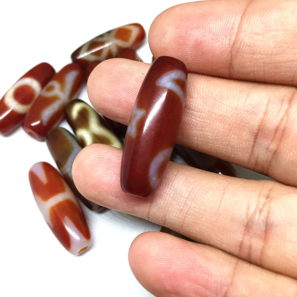 Carnelian Agate 10*28mm Different Patterns Tibetan Dzi Beads for Making DIY Jewelry Oval Grade AAA Hole:Approx 2mm